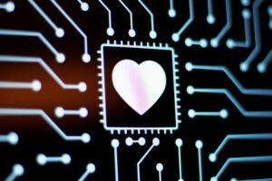 Circuit board with heart at center