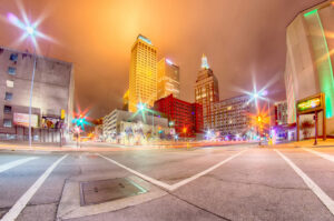 Downtown Tulsa, Oklahoma streets at night