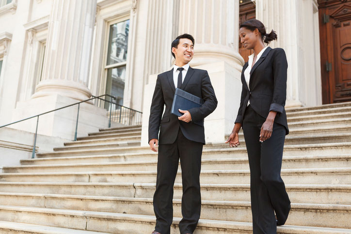 Political science students on stairs