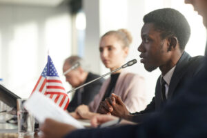 Man speaking to public