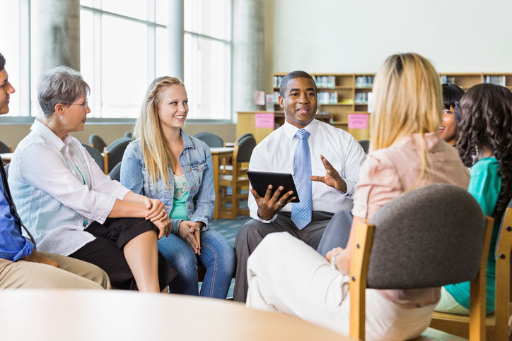 Psychology students in a group lesson