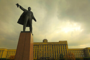 Russian House of Soviets with statue of Lenin