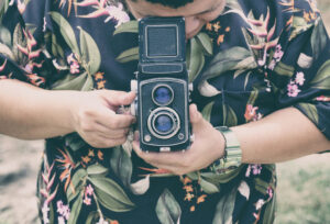 Hawaiian filming with vintage camera