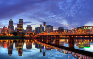 Portland, Oregon skyline at sunset