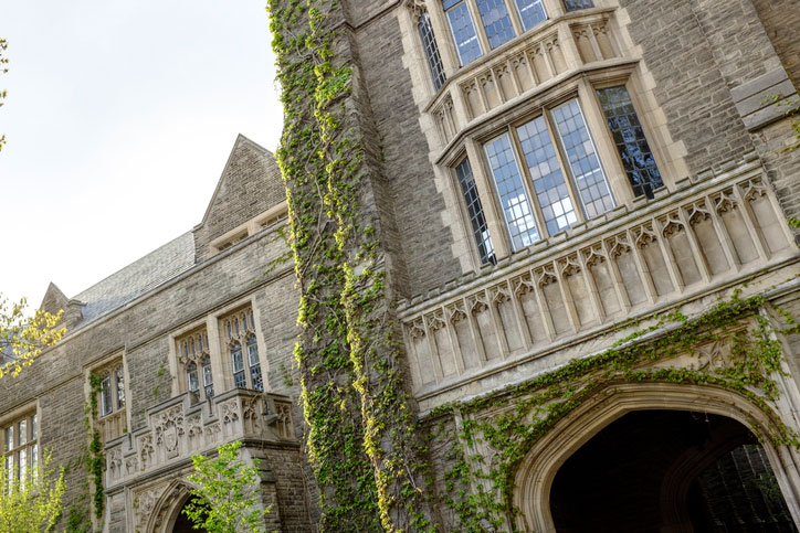 University building exterior with ivy climbing up front