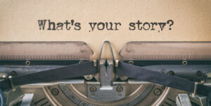 "What's your story?" on typewriter and paper