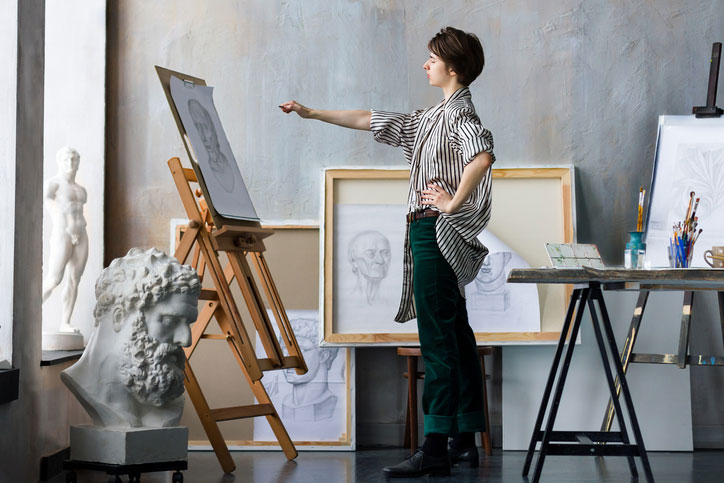 Artist working in studio