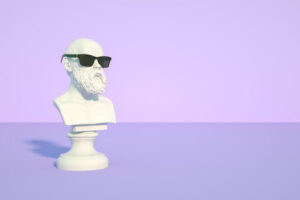 Bust sculpture with sunglasses