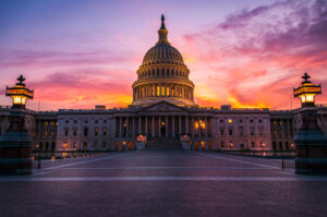 Capital building at sunset