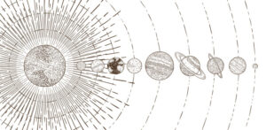 Drawing of the solar system in orbit around the sun