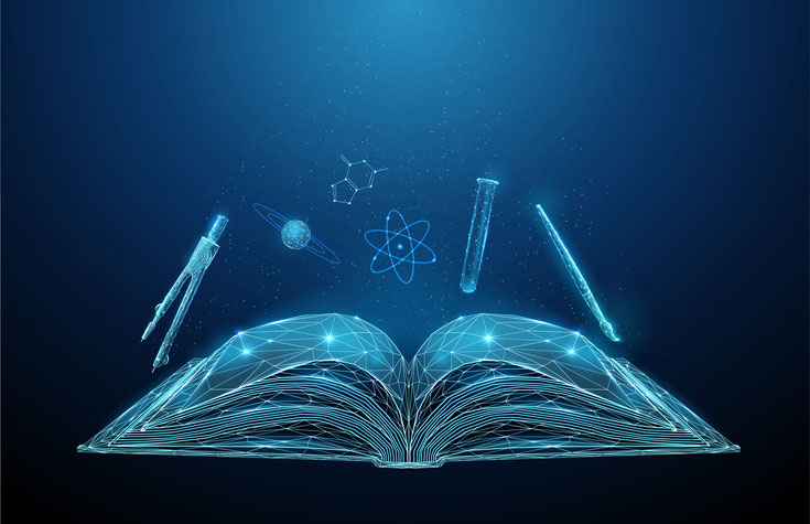 Physics book illustration in blue
