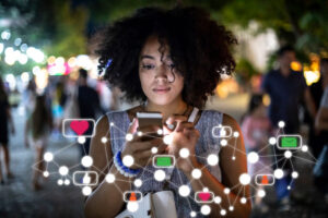 Young woman on social media on smartphone