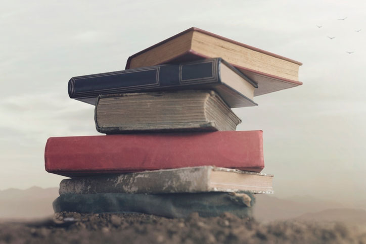 Stack of ancient books, containing 7 liberal arts disciplines