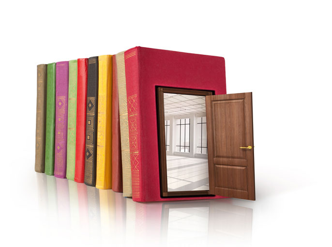 Stack books with doorway into front book
